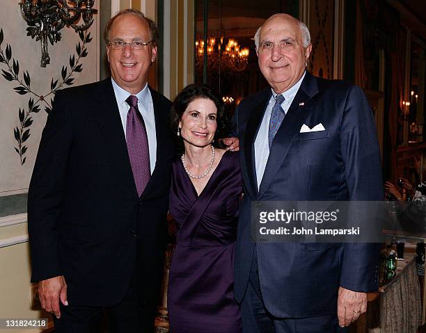 Larry Fink, Lori Fink and Kenneth G. Langone attends The NYU Cancer Institute Gala at The Pierre Hotel on October 5, 2010 in New York City.