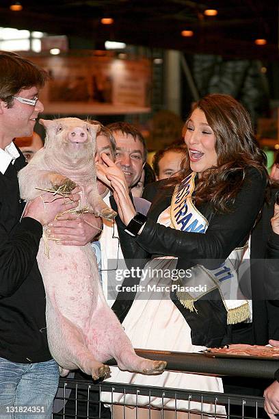 Miss France Laury Thilleman visits Salon De L'Agriculture at Parc des Expositions Porte de Versailles on February 23, 2011 in Paris, France.