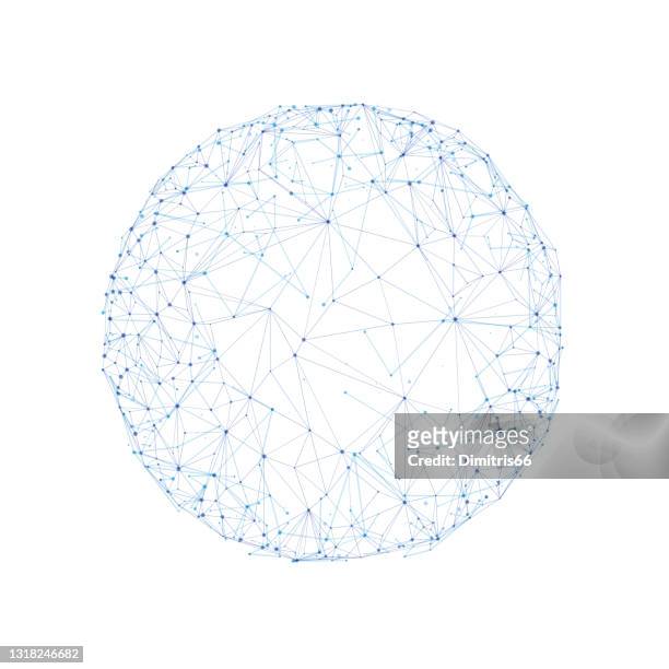 sphere with connected lines and dots. digital futuristic technology concept. - white background stock illustrations