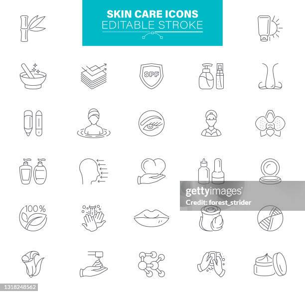 skin care icons editable stroke - aging icon stock illustrations