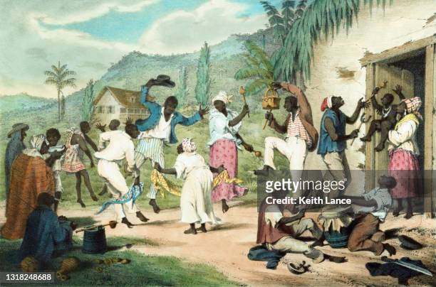 afrikanische trinidadians tanzen und singen - african slave trade stock-grafiken, -clipart, -cartoons und -symbole