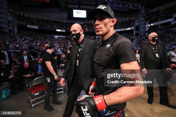 Tony Ferguson exits the Octagon after losing to Beneil Dariush during their Lightweight Bout at the UFC 262 event at Toyota Center on May 15, 2021 in...