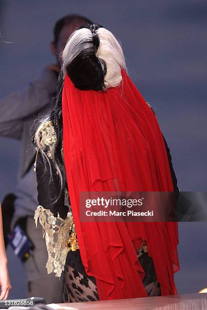 Lady Gaga attends the 'Le Grand Journal' tv show at Martinez Beach Pier on May 11, 2011 in Cannes, France.