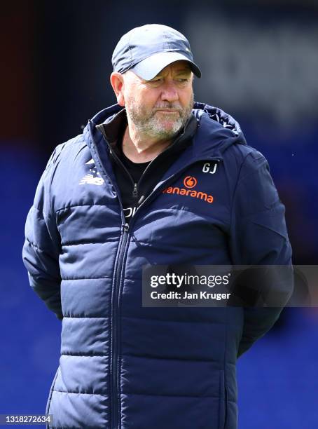 Gary Johnson, manager of Torquay United looks on prior to the Vanarama National League match between Stockport County and Torquay United at Edgeley...