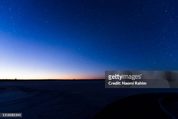 clear night sky over salt lake and boardwalk - boardwalk australia stock pictures, royalty-free photos & images