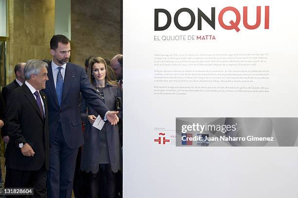 Chilean president Sebastian Pinera, Prince Felipe of Spain and Pricess Letizia of Spain visit and inagurate 'Don Qui, El Quijote de Matta' exposition...