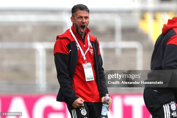 Martin Demichelis, coach of Bayern München celebrates the 2nd team goal during the 3. Liga match between TSV 1860 München and Bayern München II at...