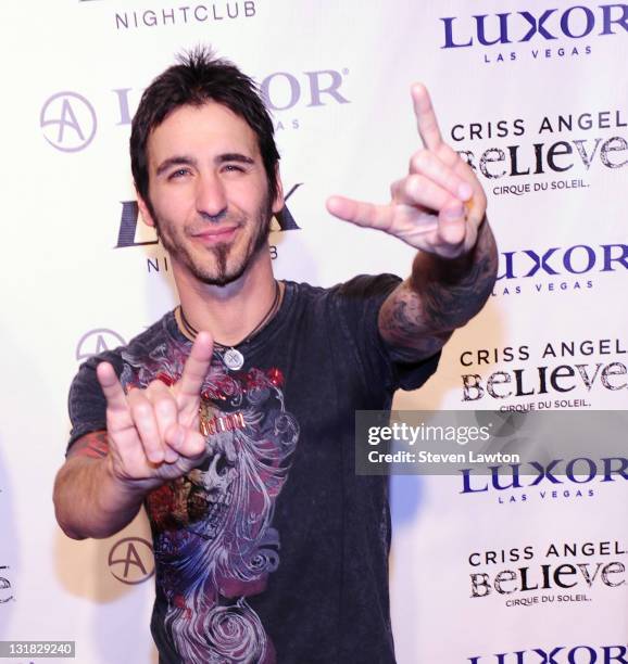 Sully Erna of the band 'Godsmack' arrives for Criss Angel's birthday and 1000th 'Criss Angel BeLIEve' show at LAX Nightclub on December 11, 2010 in...