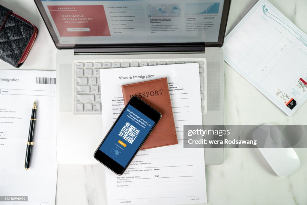 Vaccine passport on mobile app and Visa application form