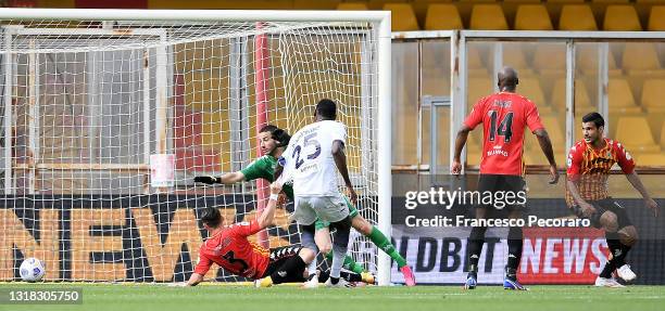 Simy Nwankwo of F.C. Crotone scores their team's second goal during the Serie A match between Benevento Calcio and FC Crotone at Stadio Ciro Vigorito...