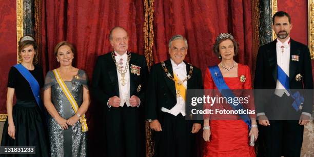 Princess Letizia of Spain, Chilean First Lady Cecilia Morel de Pinera, King Juan Carlos I of Spain, Chilean President Sebastian Pinera, Queen Sofia...