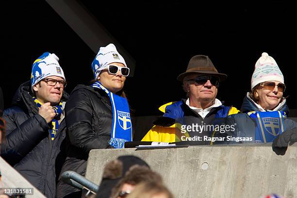 Prince Daniel of Sweden, Princess Victoria of Sweden, King Carl XVI Gustaf of Sweden and Queen Silvia of Sweden attend the Ladie's 30km Mass Start...