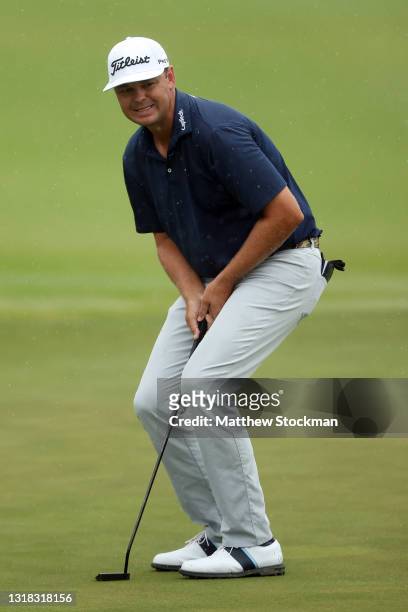 Patton Kizzire reacts to a missed putt on the 16th hole green during the final round of the AT&T Byron Nelson at TPC Craig Ranch on May 16, 2021 in...