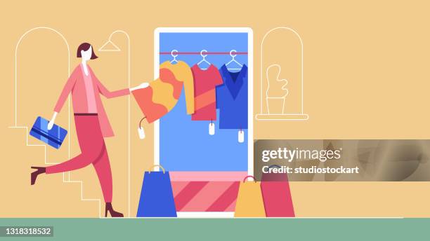 女性の洋服を購入 - 衣服点のイラスト素材／クリップアート素材／マンガ素材／アイコン素材