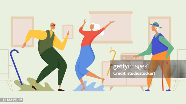 bildbanksillustrationer, clip art samt tecknat material och ikoner med senior par dansar - dansa