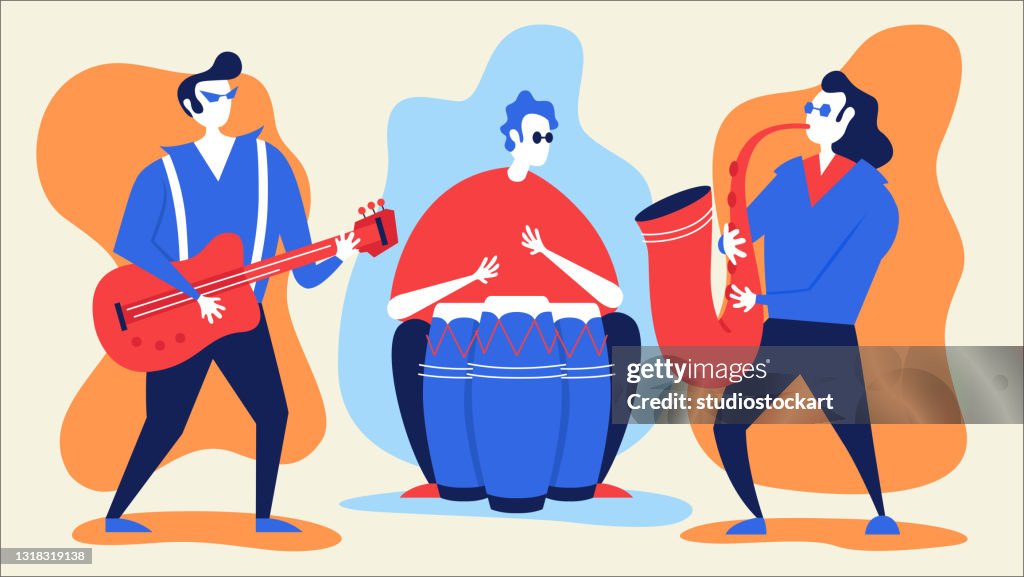 Musicians and musical instruments.