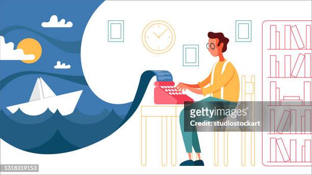 writer at work - author stock illustrations