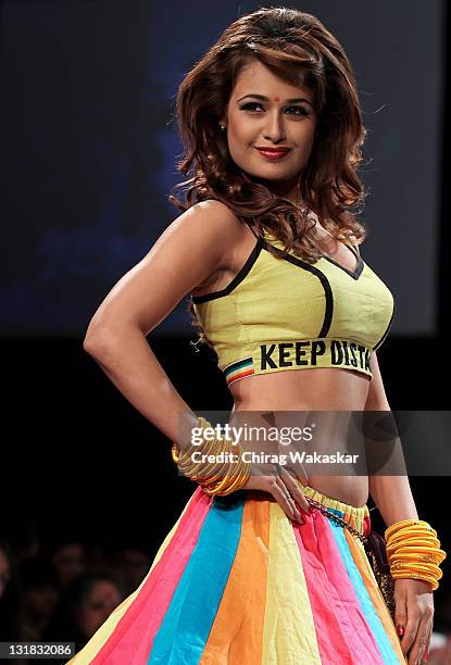 Yuvika Chaudhary walks the runway at the Sabah Khan show at Lakme Fashion Week Summer/ Resort 2011 day 4 at the Grand Hyatt on March 14, 2011 in...