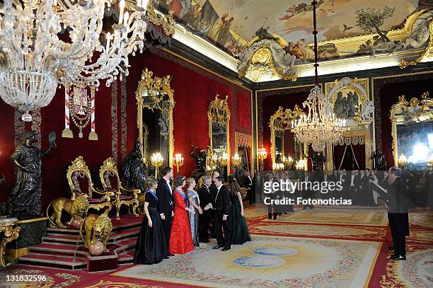 General view of the reception ahead the gala dinner in honour of Chilean President Sebastian Pinera at The Royal Palace on March 7, 2011 in Madrid,...
