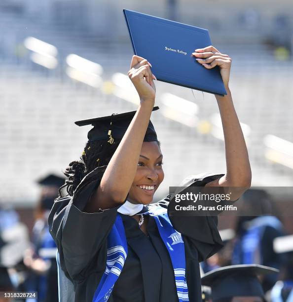 Spelman College graduate participate in 2020 & 2021 Spelman College Commencement at Bobby Dodd Stadium on May 16, 2021 in Atlanta, Georgia. Spelman...