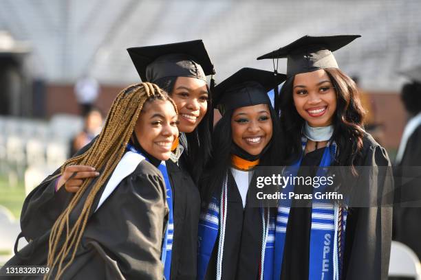 Spelman College graduates participate in 2020 & 2021 Spelman College Commencement at Bobby Dodd Stadium on May 16, 2021 in Atlanta, Georgia. Spelman...