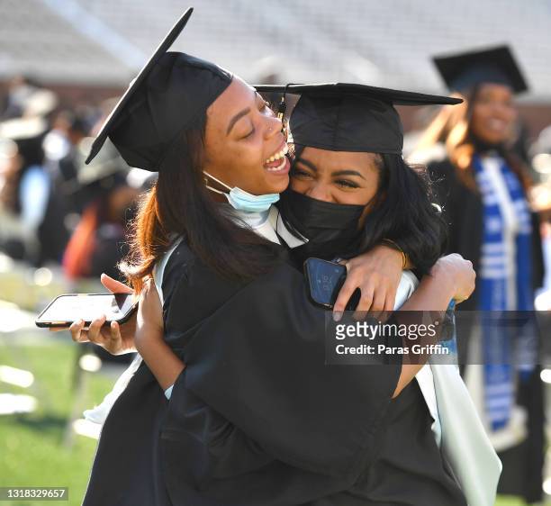 Spelman College graduates celebrate at 2020 & 2021 Spelman College Commencement at Bobby Dodd Stadium on May 16, 2021 in Atlanta, Georgia. Spelman...