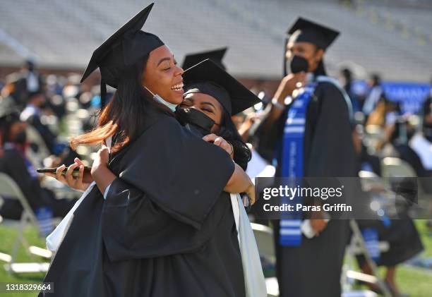 Spelman College graduates celebrate at 2020 & 2021 Spelman College Commencement at Bobby Dodd Stadium on May 16, 2021 in Atlanta, Georgia. Spelman...