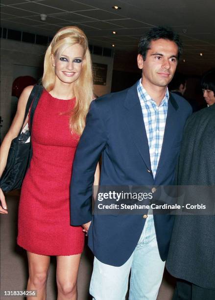 Karen Mulder and Jean-Yves Le Fur attend the Christian Lacroix Ready to Wear Spring/Summer 1996 show as part of Paris Fashion Week on October 15,...