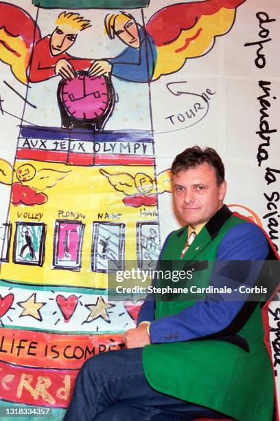 Jean-Charles de Castelbajac poses backstage during the Jean-Charles de Castelbajac Ready to Wear Spring/Summer 1996 show as part of Paris Fashion...
