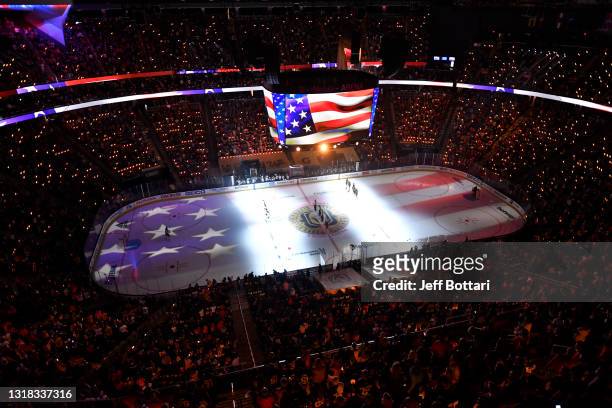 General view inside T-Mobile arena prior to Game One of the First Round of the 2021 Stanley Cup Playoffs between the Vegas Golden Knights and the...
