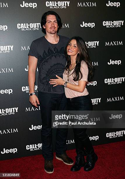 Actress Sarah Shahi and Steve Howey arrives at the Jeep, Maxim and Call Of Duty Black Ops celebration of the Maximum Warrior Launch at SupperClub Los...