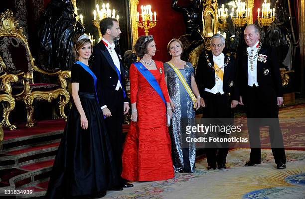 Princess Letizia of Spain, Prince Felipe of Spain, Queen Sofia of Spain, Chilean First Lady Cecilia Morel de Pinera, Chilean President Sebastian...