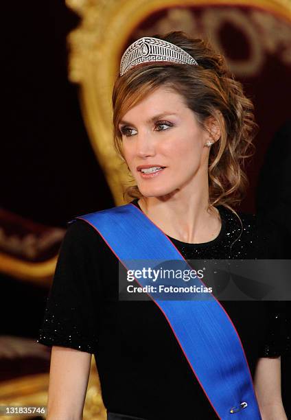 Princess Letizia of Spain attends a gala dinner in honour of Chilean President Sebastian Pinera at The Royal Palace on March 7, 2011 in Madrid, Spain.
