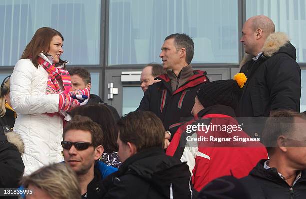 Prime Ministers Mari Kiviniemi of Finland, Jens Stoltenberg of Norway and Fredrik Reinfeldt of Sweden attend the Ladies Relay 4x5km Classic/Free race...