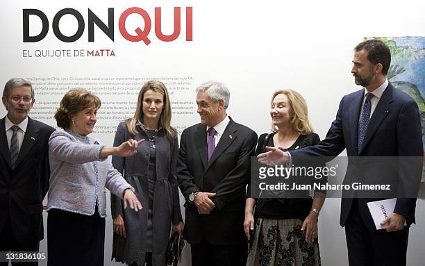 Carmen Caffarel, Princess Letizia of Spain, Chilean president Sebastian Pinera, Cecilia Morel and Prince Felipe of Spain visit and inagurate 'Don...