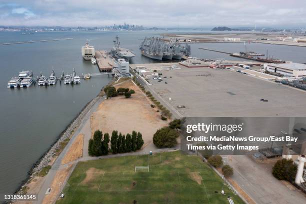 Alameda Point is seen from this drone view in Alameda, Calif., on Thursday, May 13, 2021.