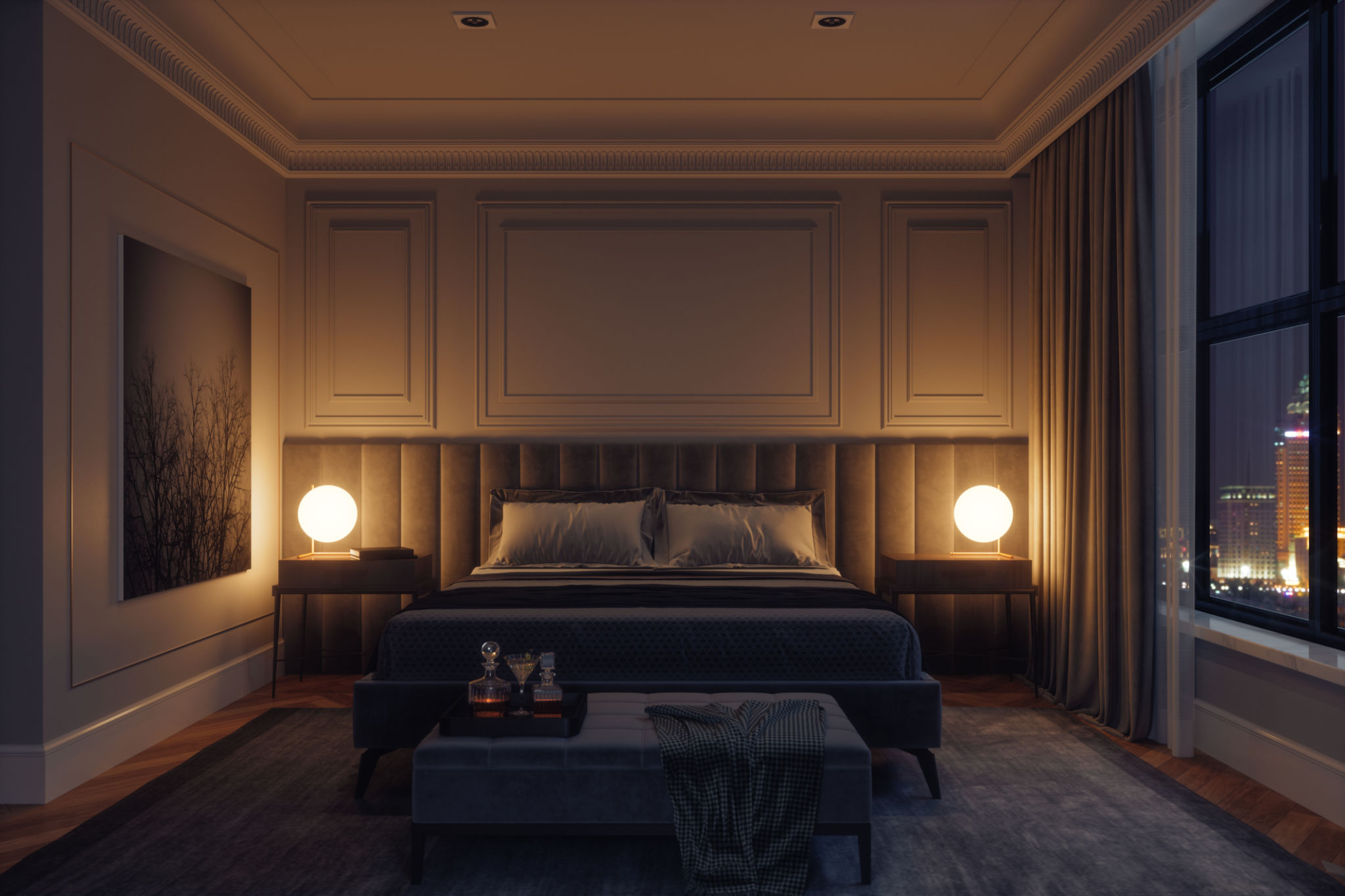 Luxury Modern Bedroom Interior At Night Luxury Modern Bedroom Interior At Night