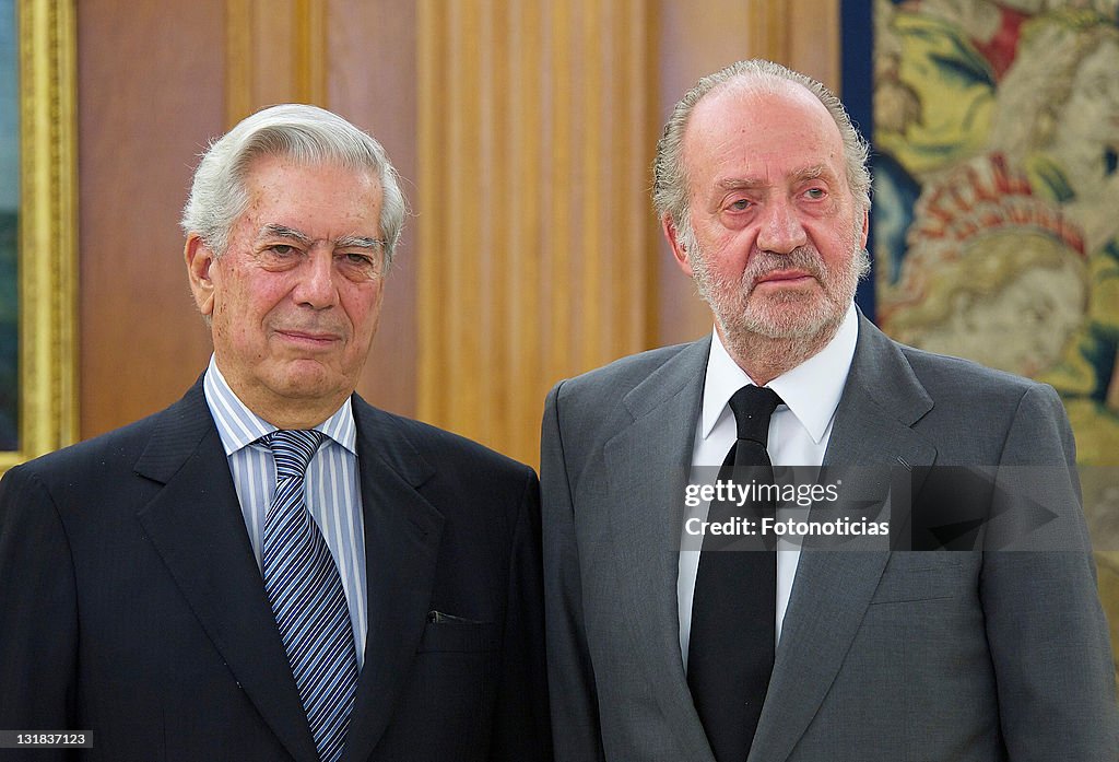 King Juan Carlos of Spain Receives Nobel Prize Winner Mario Vargas Llosa