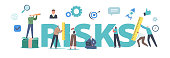 Risk Management Concept. Workgroup Characters Admit, Identify, Measure and Implement Business Strategy Poster or Banner