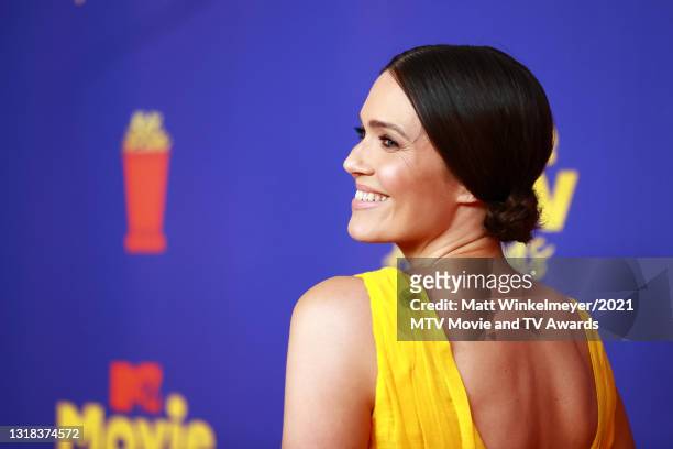 Mandy Moore, hair and fashion detail, attends the 2021 MTV Movie & TV Awards at the Hollywood Palladium on May 16, 2021 in Los Angeles, California.