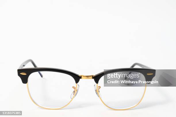 glasses isolated on white with clipping path. - lente fotografías e imágenes de stock