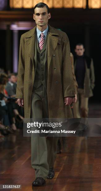 Model showcases designs by Country Club on the catwalk during the Myer Autumn/Winter Season Launch 2011 Show at The Royal Exhibition Building on...