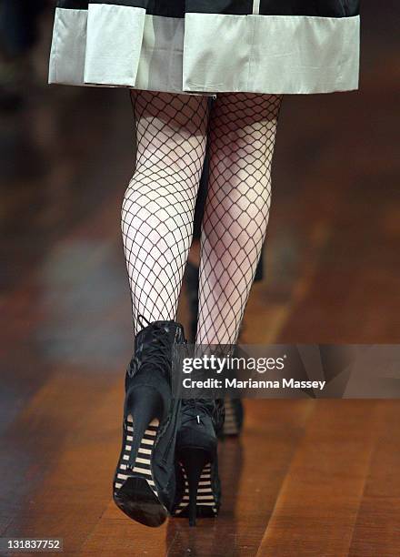 Model showcases designs by Politix on the catwalk during the Myer Autumn/Winter Season Launch 2011 Show at The Royal Exhibition Building on March 1,...