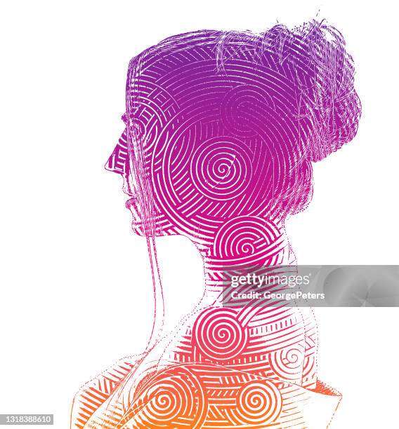 portrait of fashionable woman with creative make-up - body art stock illustrations