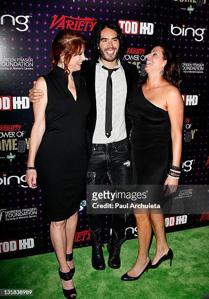 Noreen Fraser, Russell Brand and Michelle McBride arrive at Variety's 1st annual Power Of Comedy event at Club Nokia on December 4, 2010 in Los...