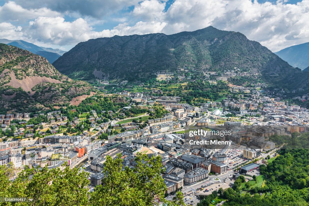 Andorra la Vella City Pyrenees Mountains Valley in Summer