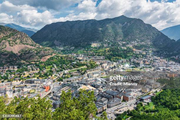 andorra la vella city pyrenees mountains valley in summer - andorra stock pictures, royalty-free photos & images