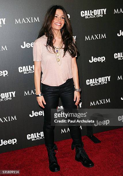 Actress Sarah Shahi arrives at the Jeep, Maxim and Call Of Duty Black Ops celebration of the Maximum Warrior Launch at SupperClub Los Angeles on...