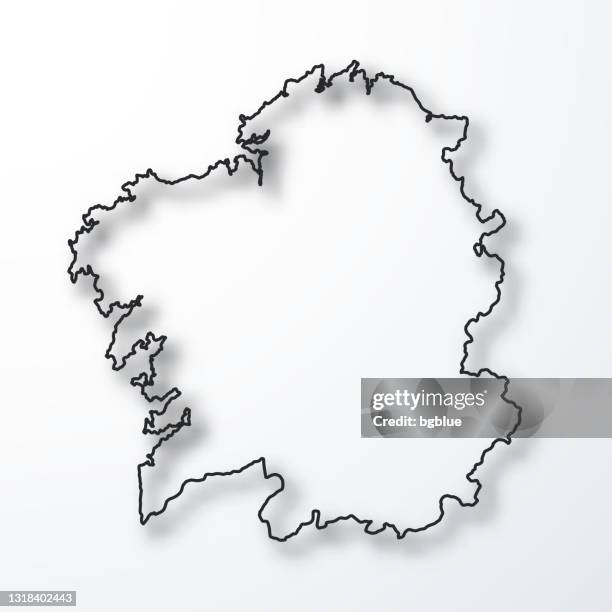 galicia map - black outline with shadow on white background - santiago de compostela stock illustrations