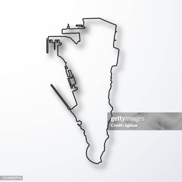 gibraltar map - black outline with shadow on white background - gibraltar stock illustrations